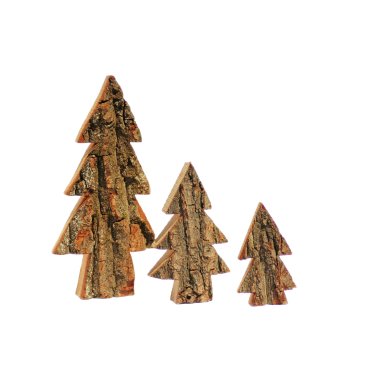 3x Holz-Tanne, Baum-Set aus Eiche Massivholz mit Rinde XL - Höhe ca. 32 & 20 & 13cm