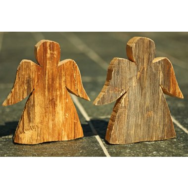 2x Holz-Engel, Engel-Set aus Eiche Massivholz ohne Rinde XL - Höhe ca. 23cm