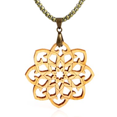Mandala Amulett mit Halskette - Zirbe Massivholz - inkl. modernem Etui