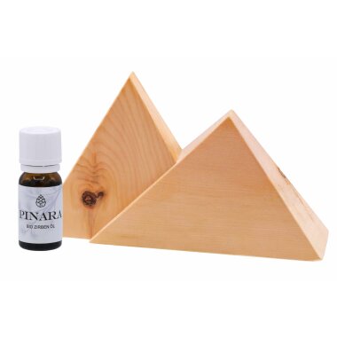 PINARA Zirbenholz Raumduft Set Gipfelpaar – Handgefertigte Gipfel aus Tiroler Zirbe inkl. 10ml Bio Zirbenöl – Raumduft für Wohnräume – Made in Tirol