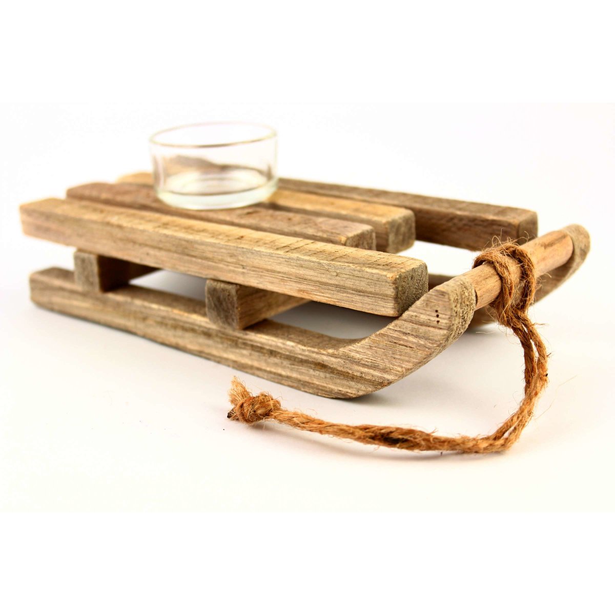 Deko Schlitten aus Treibholz - Schwemmholz inkl. Teelichtglas und Met