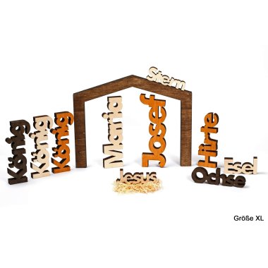 Moderne Weihnachtskrippe 11 Teilig - Holz farbig geölt - puristisch, rustikal, exklusiv - Made in Tirol (XL)